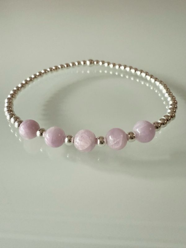 Kunzite Gemstone Sterling Silver Stretchy Bracelet