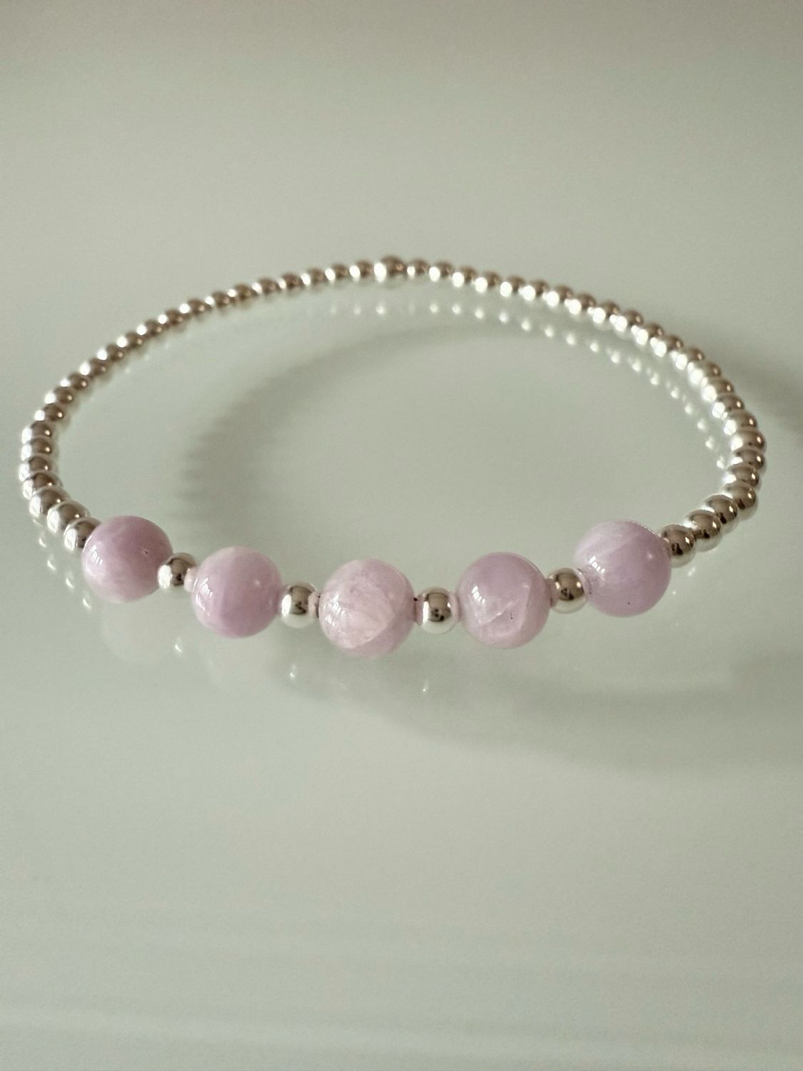 Kunzite Gemstone Sterling Silver Stretchy Bracelet