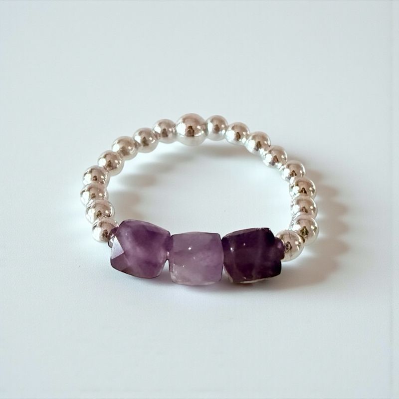 Natural Zambian Amethyst Stretch Ring With Sterling Silver
