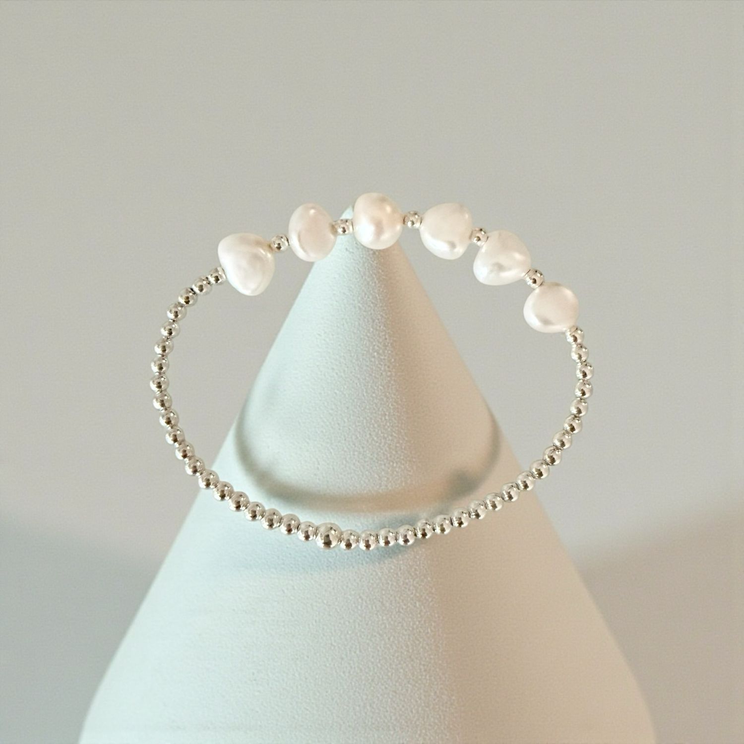 Ivory Baroque Freshwater Pearl & Sterling Silver Stretch Bracelet