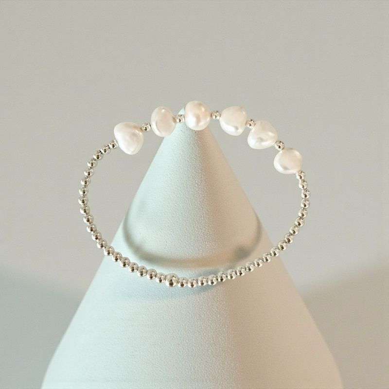 Ivory Baroque Freshwater Pearl & Sterling Silver Stretch Bracelet