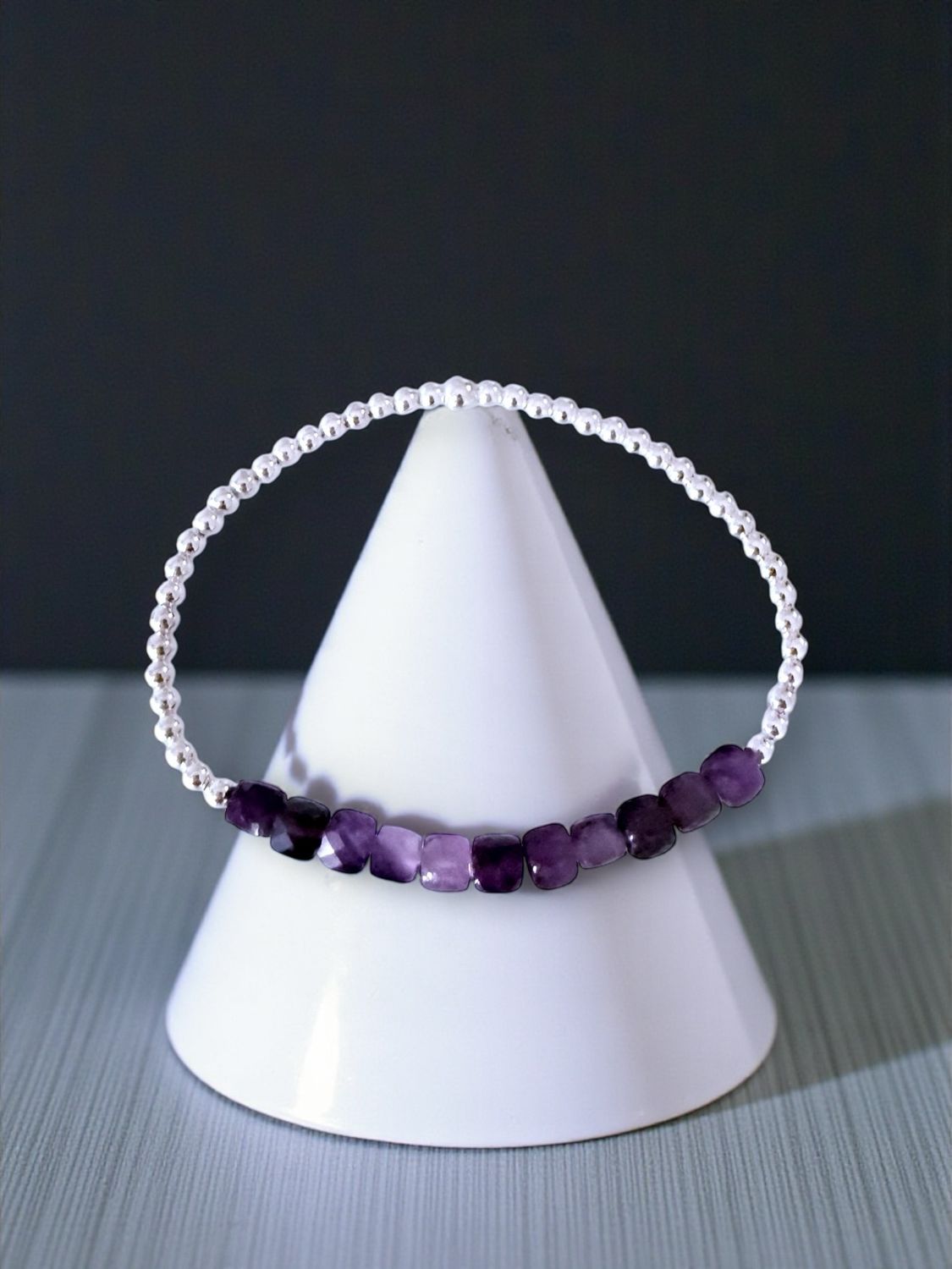 Zambian Amethyst Sterling Silver Stretchy Bracelet Zambian Amethyst Sterling Silver Stretchy Bracelet
