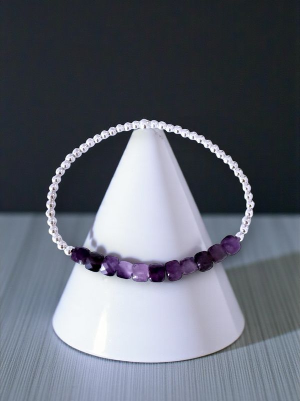 Zambian Amethyst Sterling Silver Stretchy Bracelet