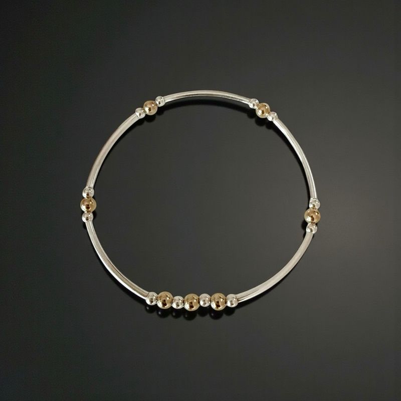 Curved Sterling Silver & Gold Filled Stretch Bracelet