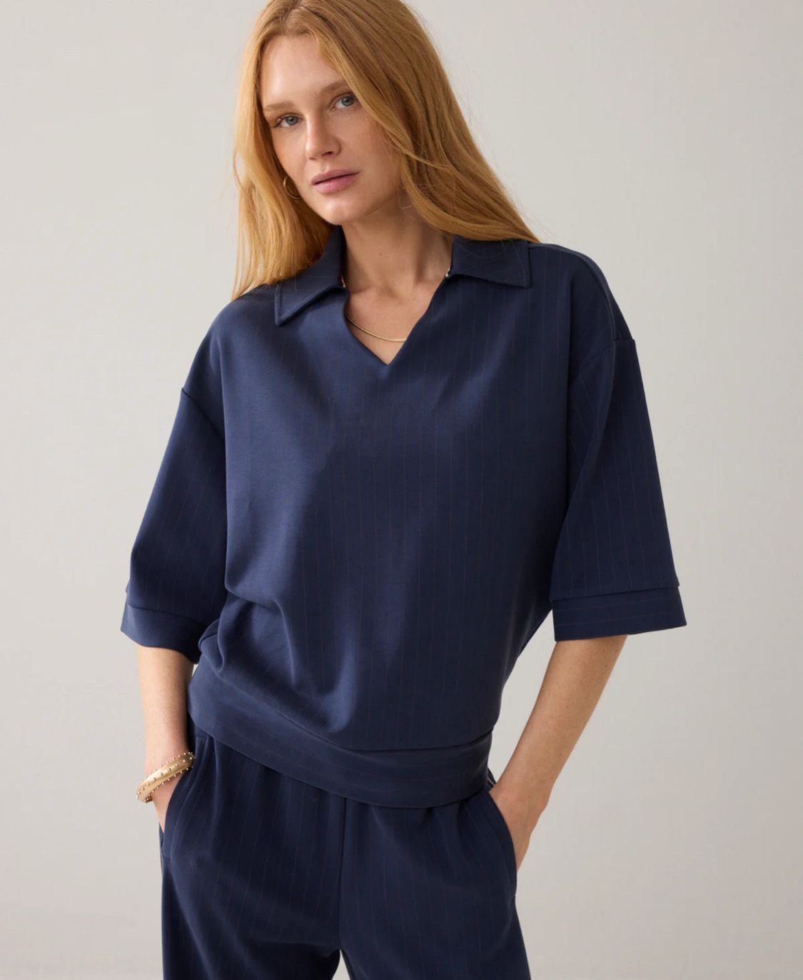 Pinstripe Scuba Polo Top