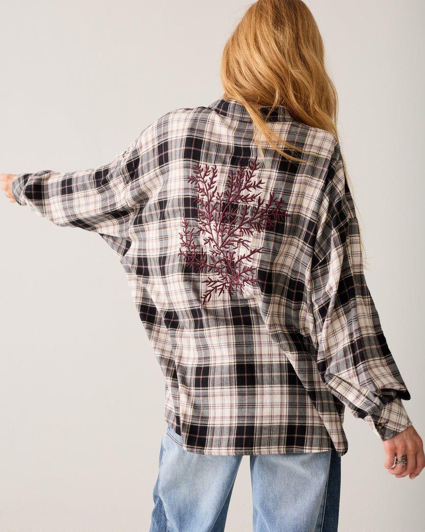 Embroidery Flannel Over Sized Shirt Embroidery Flannel Over Sized Shirt