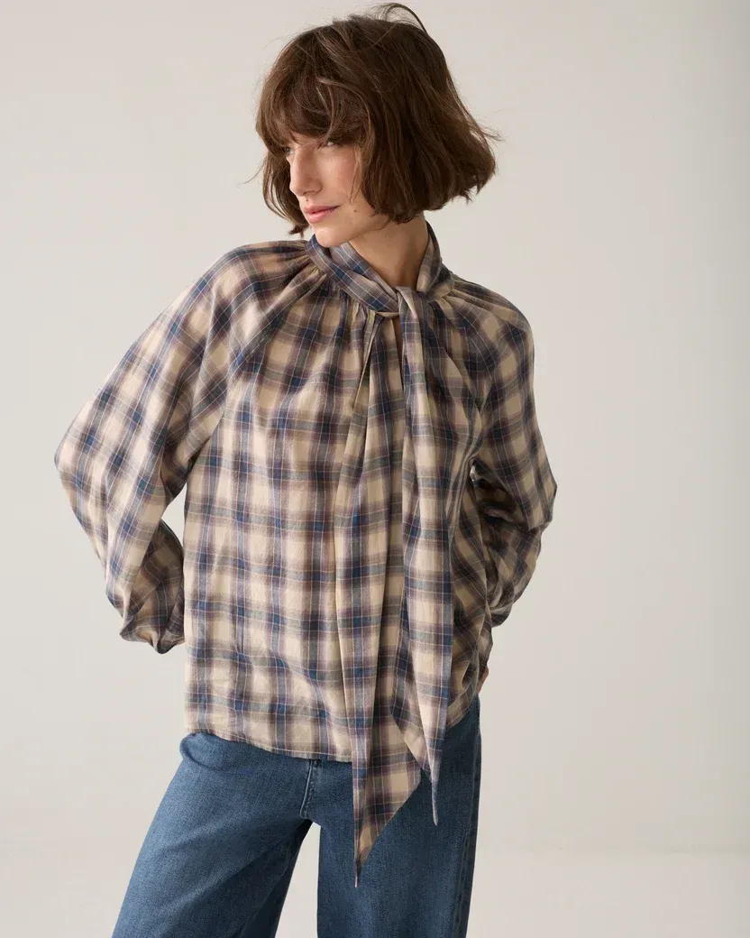 Cotton Plaid Bow tie Shirt Cotton Plaid Bow tie Shirt