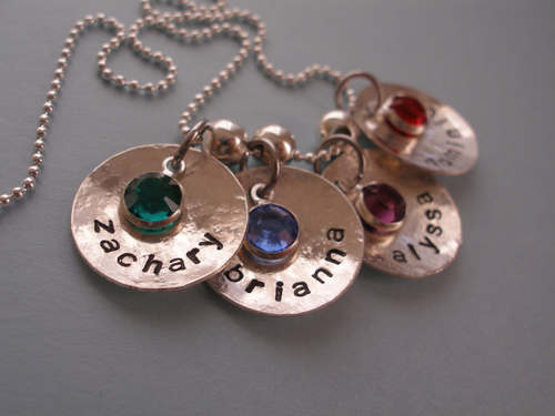 3/4&quot; sterling silver name discs &amp; birth-crystals - bowl shaped