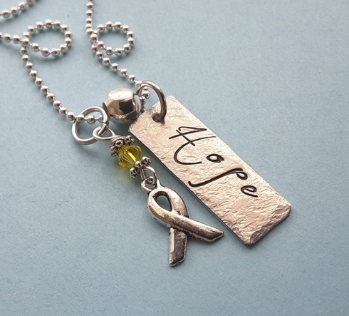 Hope w/ Awareness Ribbon And Yellow Swarovski Crystal