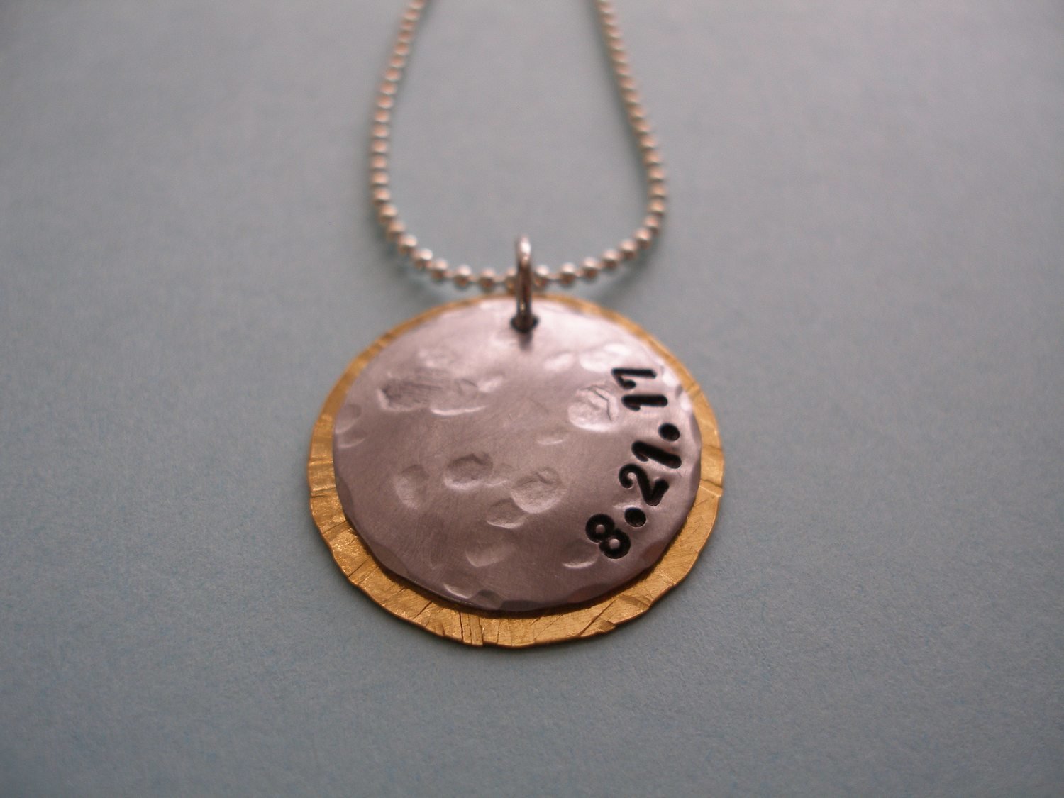 Solar Eclipse Hand-hammered &amp; Date Stamped Necklace or Keyring