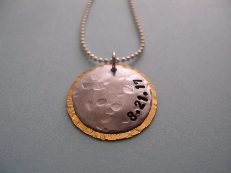 Solar Eclipse Hand-hammered &amp; Date Stamped Necklace or Keyring