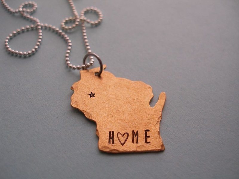 Wisconsin State Keyring or Necklace with your location