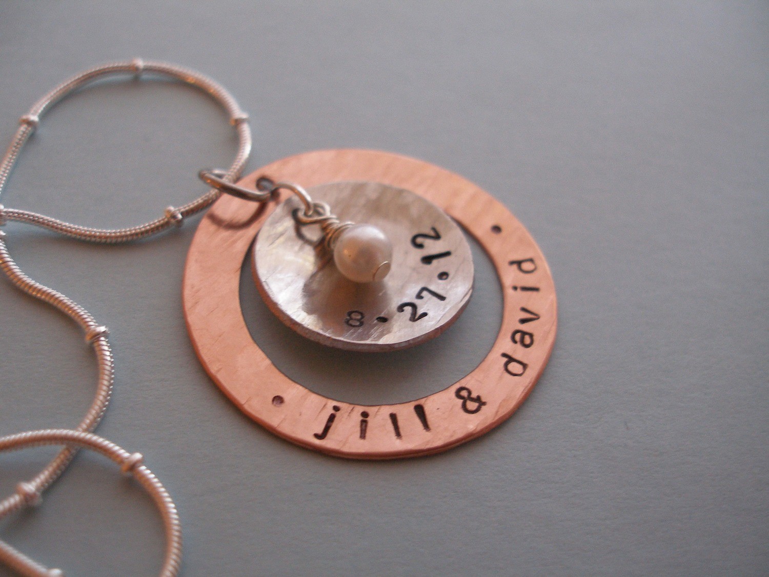 Names &amp; Date w/ Pearl Pendant