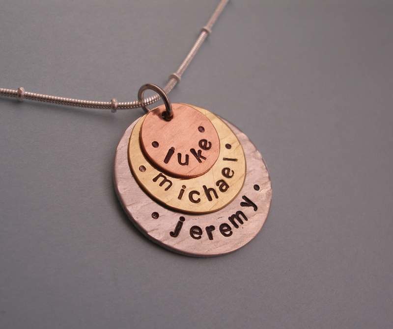 Layered name pendant ~ mixed metals