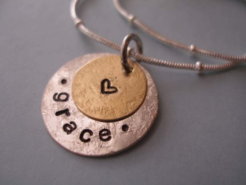 layered name pendant ~ small stamped disc