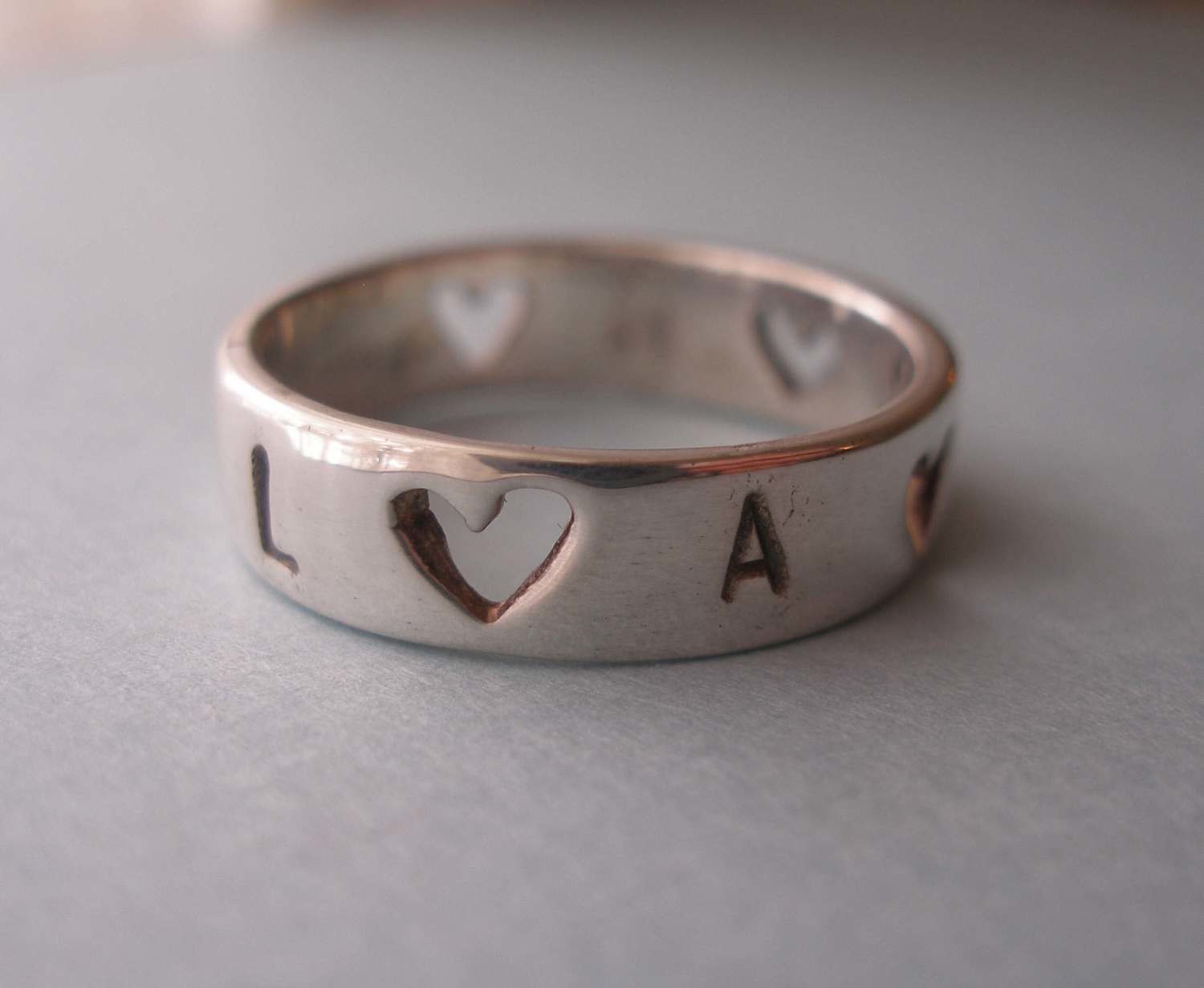 Heart &amp; stamped initials ring - size 7 only