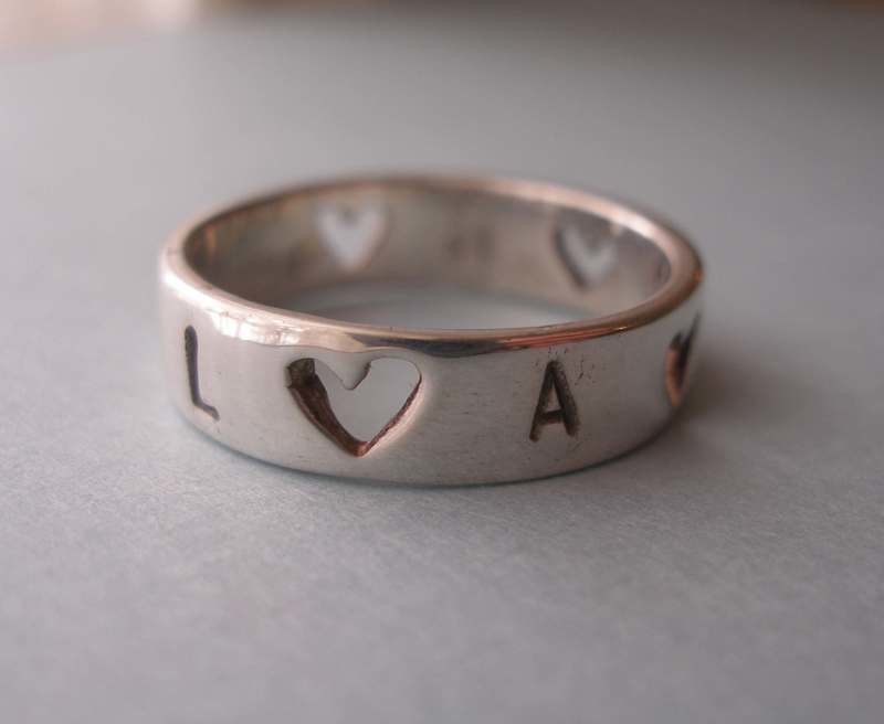 Heart &amp; stamped initials ring - size 7 only