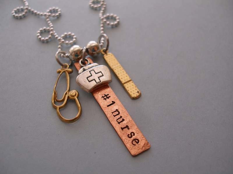 #1 Nurse - stethoscope, nurse hat &amp; band-aid charms