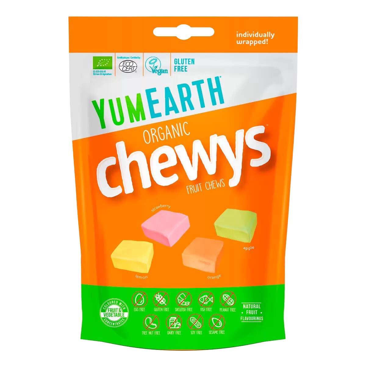 Жевательные конфеты YumEarth® Organic “CHEWYS” Fruit Chews со вкусами клубники, лимона, апельсина, яблока 