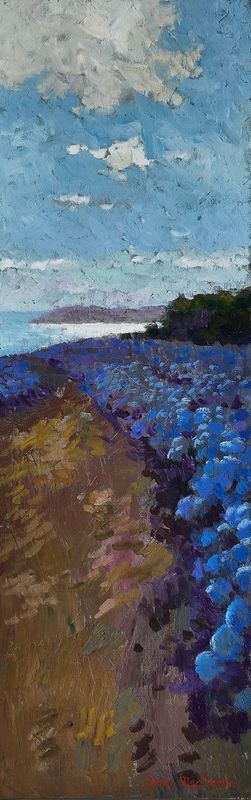 Les hortensias. 75x25cm. Huile sur toile.