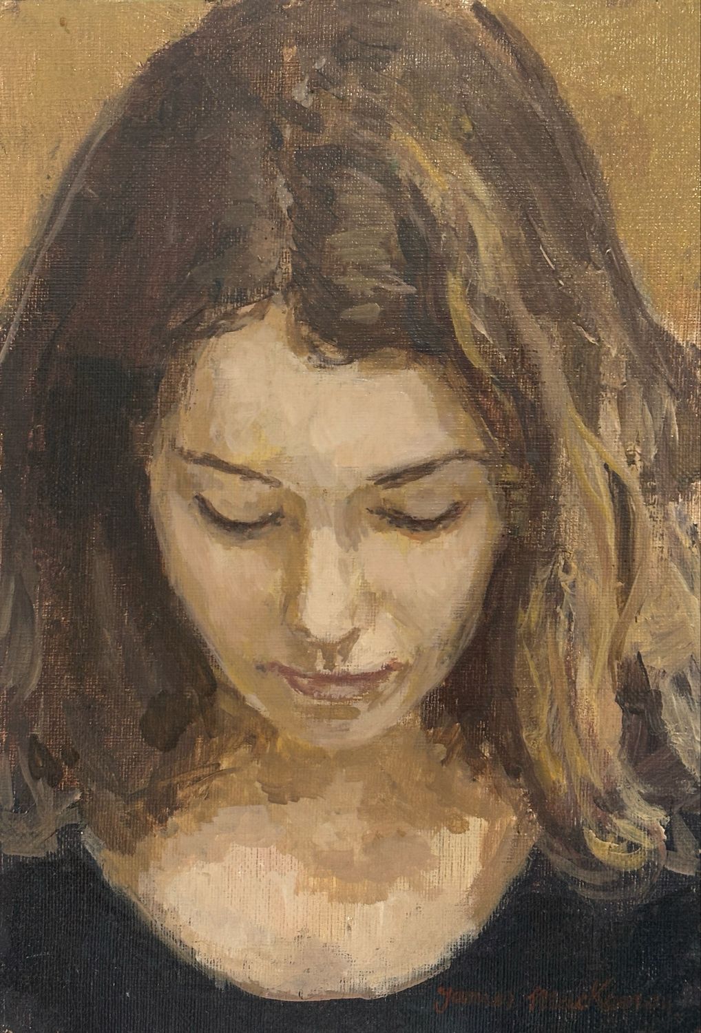 The girl with the dark shirt.