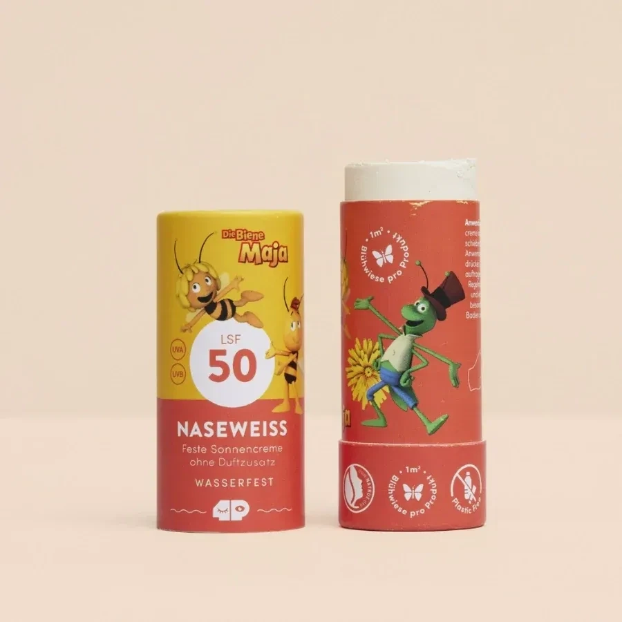 Naseweiss "Biene Maja" feste Sonnencreme für Kinder in Papphülse