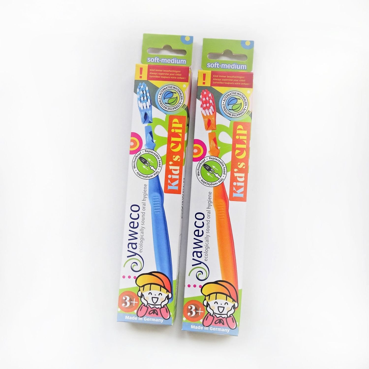 Kinderzahnbürste mit Wechselkopf 
Rizinusborste soft-medium