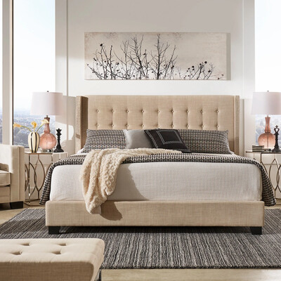 Baltra Wing Fabric Bed in Beige Color Baltra Wing Fabric Bed in Beige Color