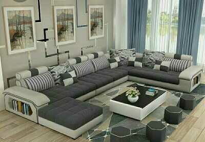 Magnis U Shape Sofa Set in Grey & White Color Magnis U Shape Sofa Set in Grey & White Color