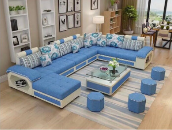 Magnis U Shape Sofa Set in Blue & White Color Magnis U Shape Sofa Set in Blue & White Color