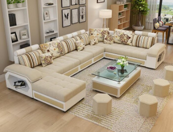 Magnis U Shape Sofa Set in Beige & White Color Magnis U Shape Sofa Set in Beige & White Color