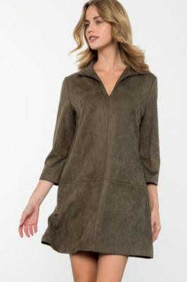 Long Sleeve Suede Dress