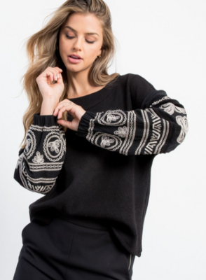 Rib Knit Embroidered Sweater