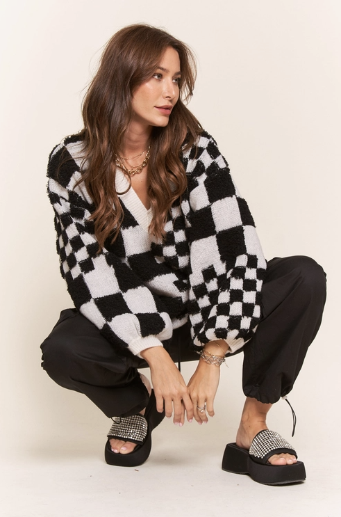 Checkered VNeck Sweater
