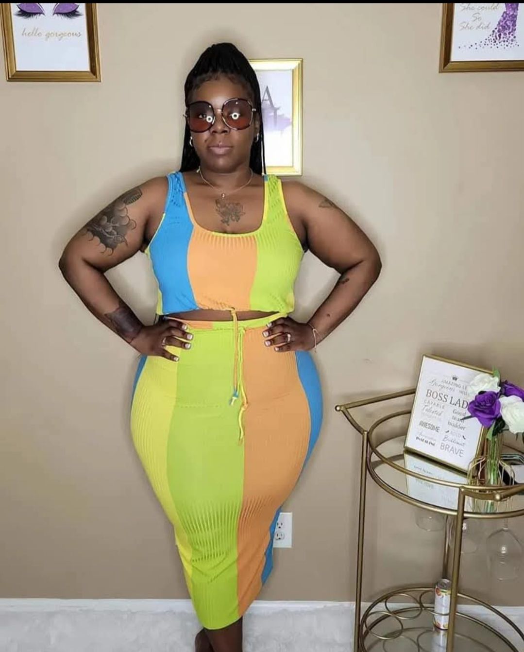 Color Block Skirt Set