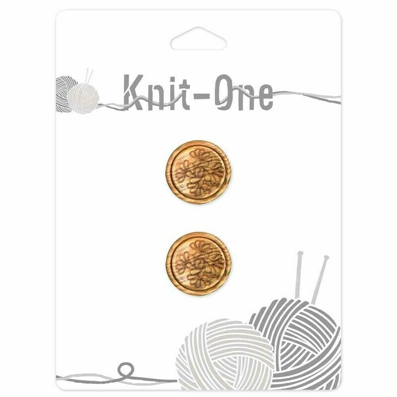 Knit-one Buttons  - 3/4 inches - Shank, Natural Wood With Flower #9530100