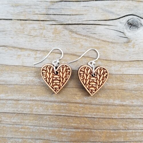 Katrinkles - Earrings - Knitted Heart (Wood and Silver)