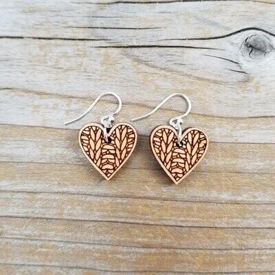 Katrinkles - Earrings - Knitted Heart (Wood and Silver)