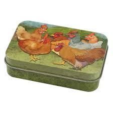Emma Ball - Rectangular Hinged Tin - Chickens