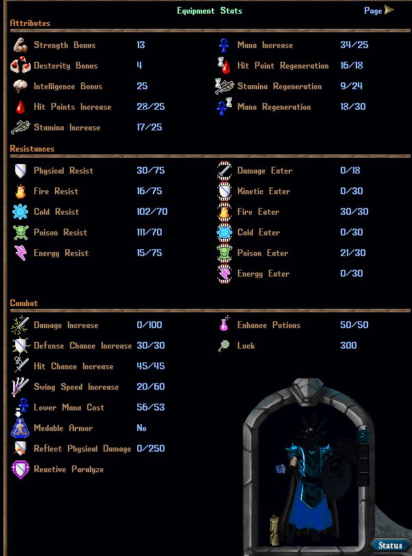 HIGH END PVP SUIT -  Parry Mystic Mage with 100 Extra Skills  45 HCI Refined