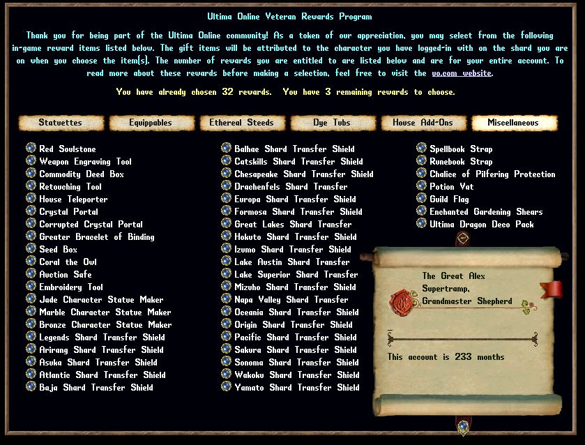 🔥 234-Month Ultima Online Shard Shield Account – Budget-Friendly Veteran Starter! 🔥