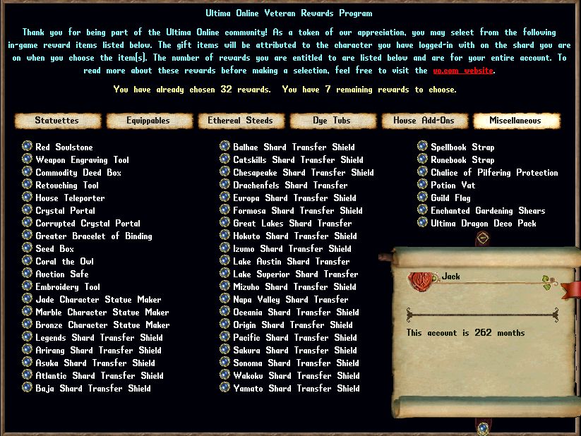 🔥 262-Month Ultima Online Account – 07 Unpick rewards - 07 Shields and Atlantic House🔥