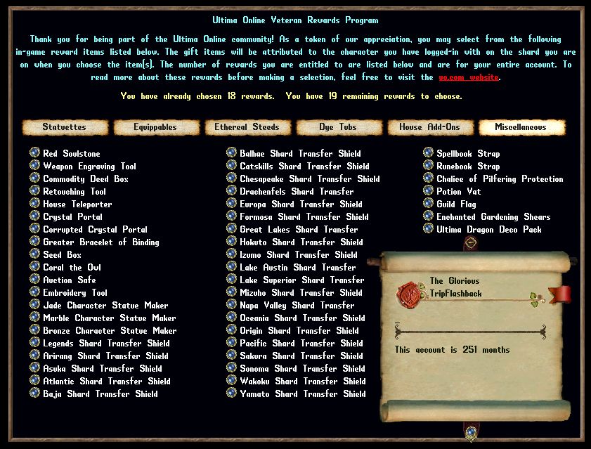 🔥 251-Month Ultima Online Account – 19 UNPICKED Rewards + SONOMA CUSTOM CASTLE LOADED with Legendary Gear! 🔥