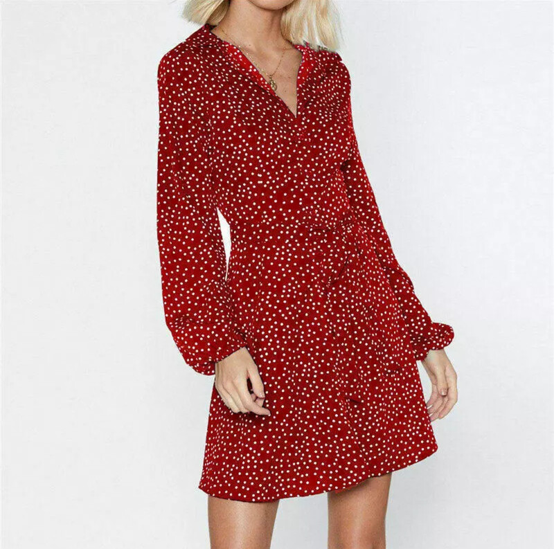 Fushia - Short dress white polka dots