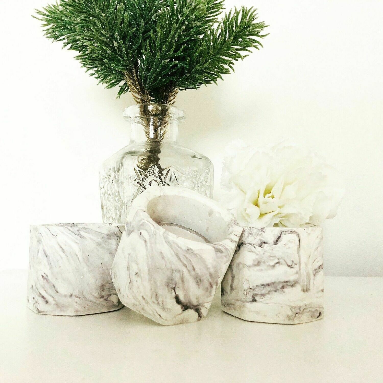 Concrete Marble Effect Tealight Holder - Home
