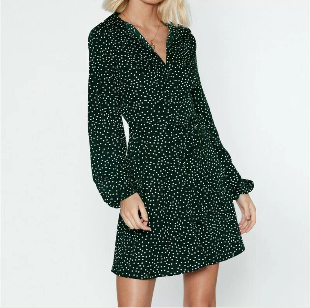 Fushia - Short dress white polka dots, Size: 8, colour: Green