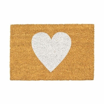 Coir Doormat - Home, Style: White Heart, Size: 40cm x 60cm