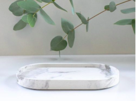 Concrete Junior Oval Tray – White Marble HOME
