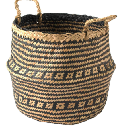 Belly Basket with Handles | Woven Baskets for Laundry Storage &amp; Home supplies (Large) – Black brocade