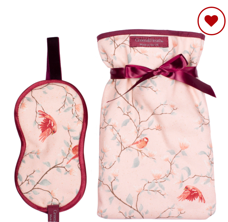 Parus Pink Birds eye mask and mini hot water bottle set - GIFTS